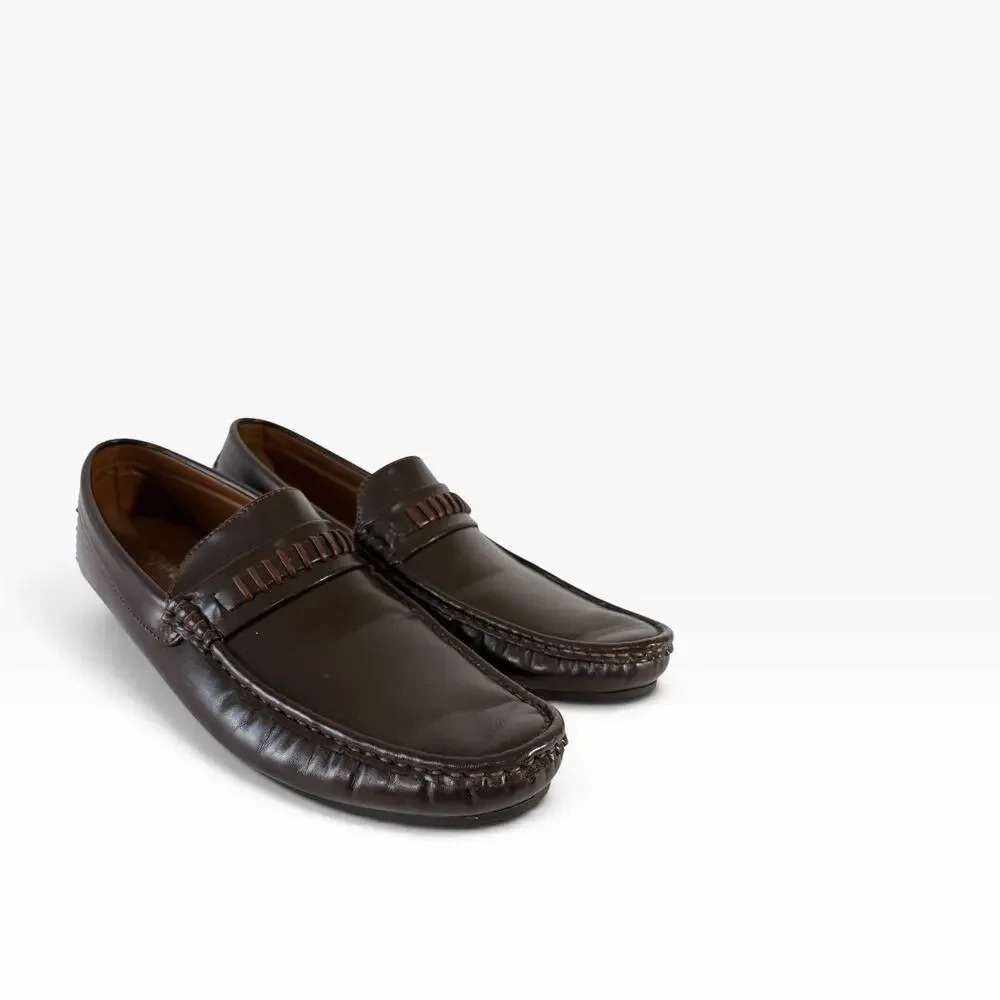 Dejavu Mens US 10.5 Brown Faux Leather Slip On Loafer Round Toe Woven